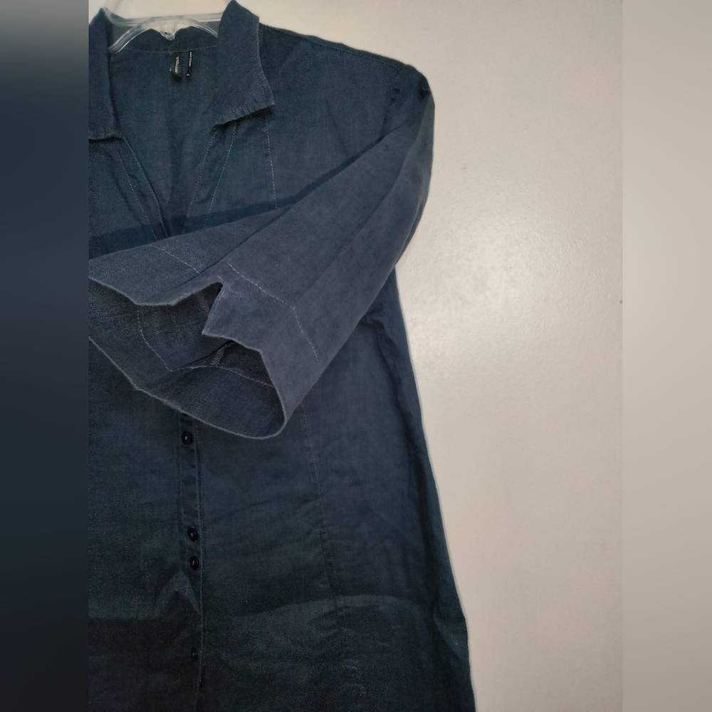 Stella Carakasi (Size S) Navy Blue 100% Hemp Button Down Front Tiburon Tunic Top - Picture 3 of 15
